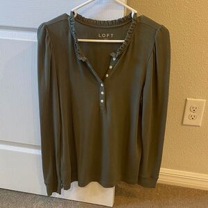 Loft green long-sleeve ruffle neck henley M